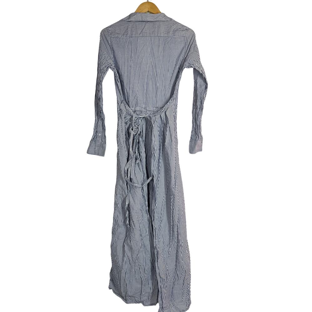 Ann Mashburn Ingrid Shirt Dress Striped Long Sleeve Tie Waist Maxi Blue White M - Picture 4 of 12
